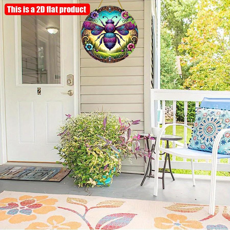 2D Flat 20*20cm1pc Colorful Bee and Floral Design Round Wall Art Decor, Gorgeous Reliable Quality Environmental Embellish, Retro Garden Logo for Home