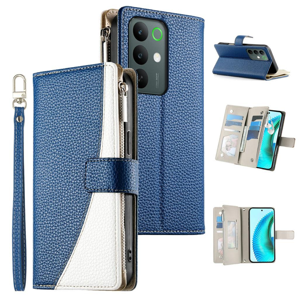 For Realme C85 5G Case Zipper Wallet Color Splicing Leather Flip Phone Cover with Straps