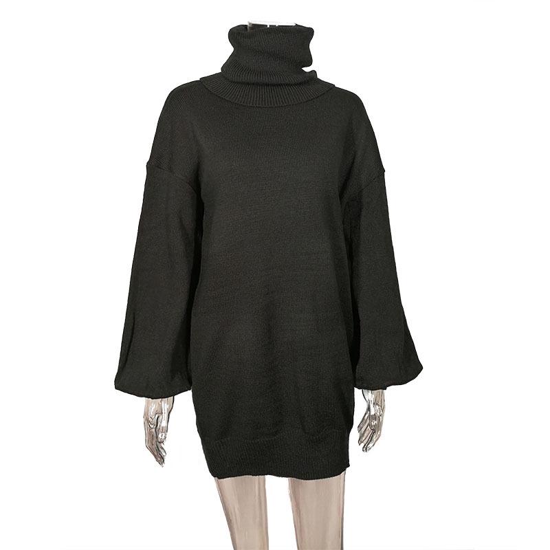 Women's High Neck Knit Pullover Dress - Autumn Winter, Long Sleeve, Loose Wool
