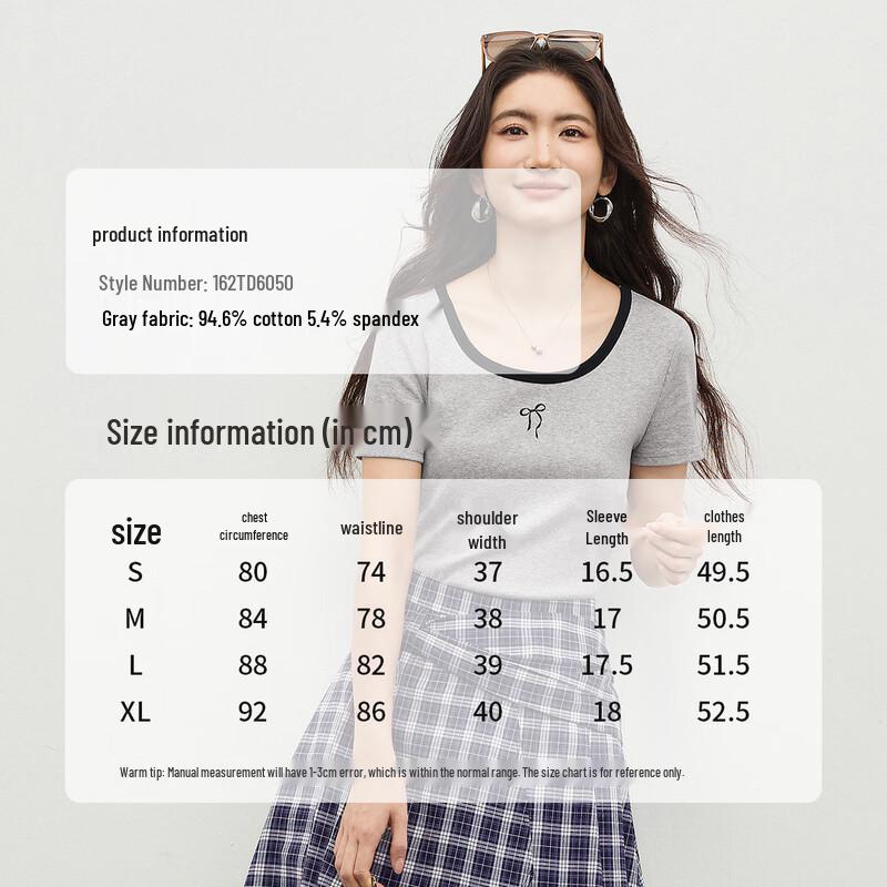 Shangdoubila Contrast U-Neck Bow Embroidered Knit Top