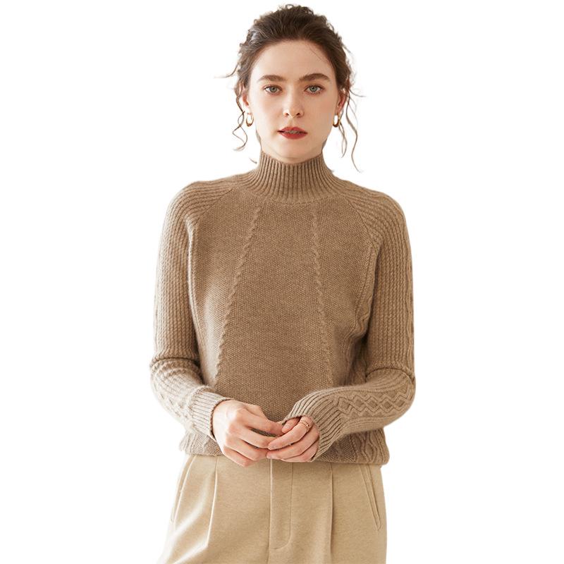 Cozy Cashmere Semi-High Neck Sweater: Slim Fit, Long Sleeve, Short, Loose Pullover - Perfect for Autumn/Winter