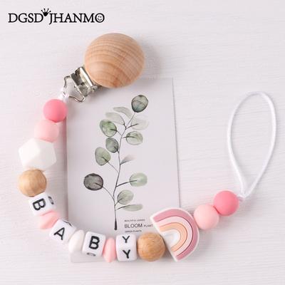 Cadena Portachupetes Personalizada con Nombre Clip de Madera Hecho a Mano Mordedor de Silicona Juguete para la Dentición del Bebé Regalo para Recién Nacido