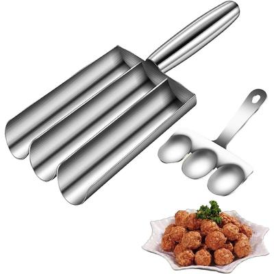 1set Meatball Making Tool, Triple Meatball Spatula Ball Maker, Simple Stainless Steel Meatball Making Mold with Cutting Spoon