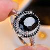 Luxury Crystal Black Zircon Stone Oval Rings For Women Vintage CopperColor Wedding Band Bridal Jewelry Engagement Gift