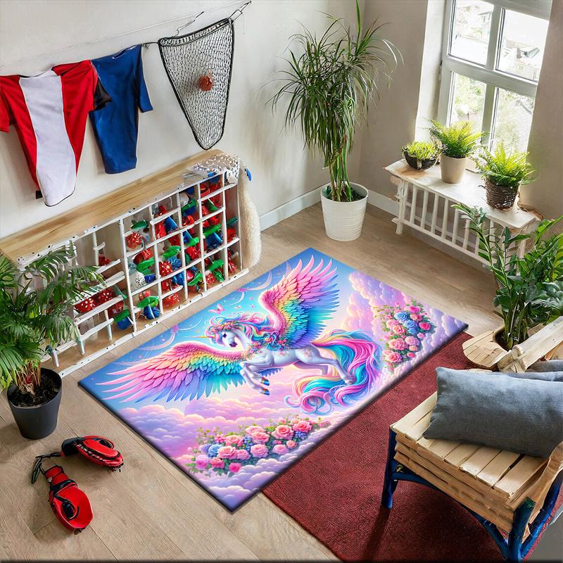 1pc Unicorn On the Clouds Carpet Rug for Living Room Bedroom Home Sofa Decoration,Kids Play Non-slip Floor Mat