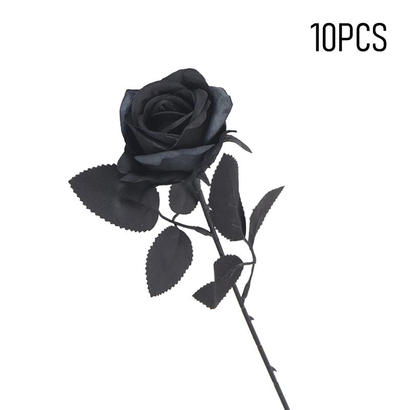 Artificial Black Roses Fake Flowers Long Stem with No Container for Halloween Festival Home Decor Wedding Party Tabletop Decor