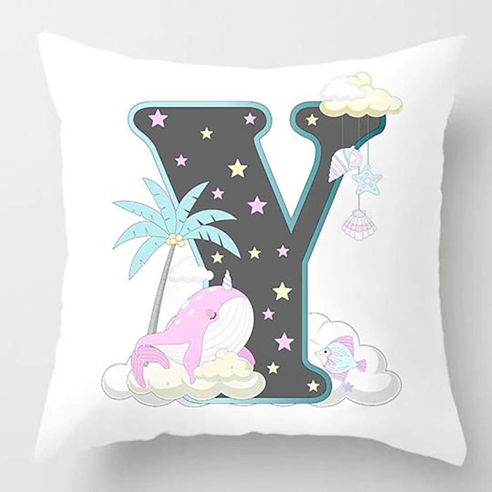 Cute Cartoon Alphabet Print Dolphin Star Pillowcase Sofa Cushion Bedside Backrest Pillow Case Baby Room Pillow Covers Decorative