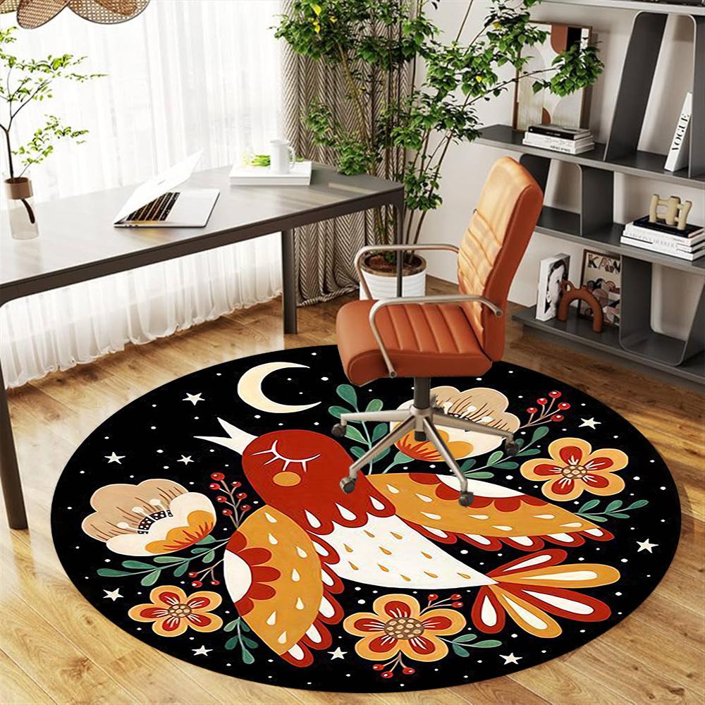 1pc bird flowers Round Chair mat Area Rug - Non-Slip, Floor Mat for Office, Bedroom, and Indoor Decor -1002020