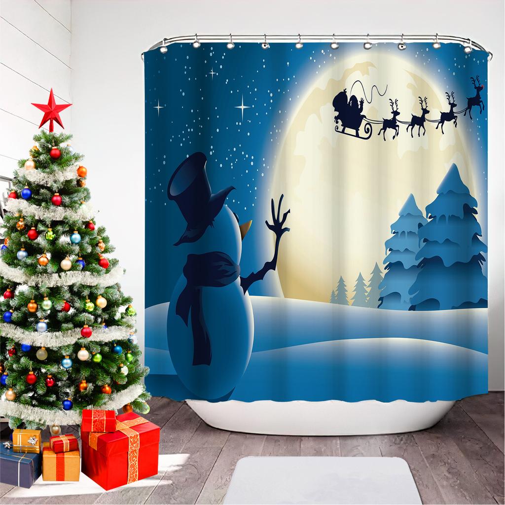 GAEChristmas Printed Bathroom Shower Curtain Snowman Santa Claus Waterproof Polyester Curtain Home Decoration Window Christmas