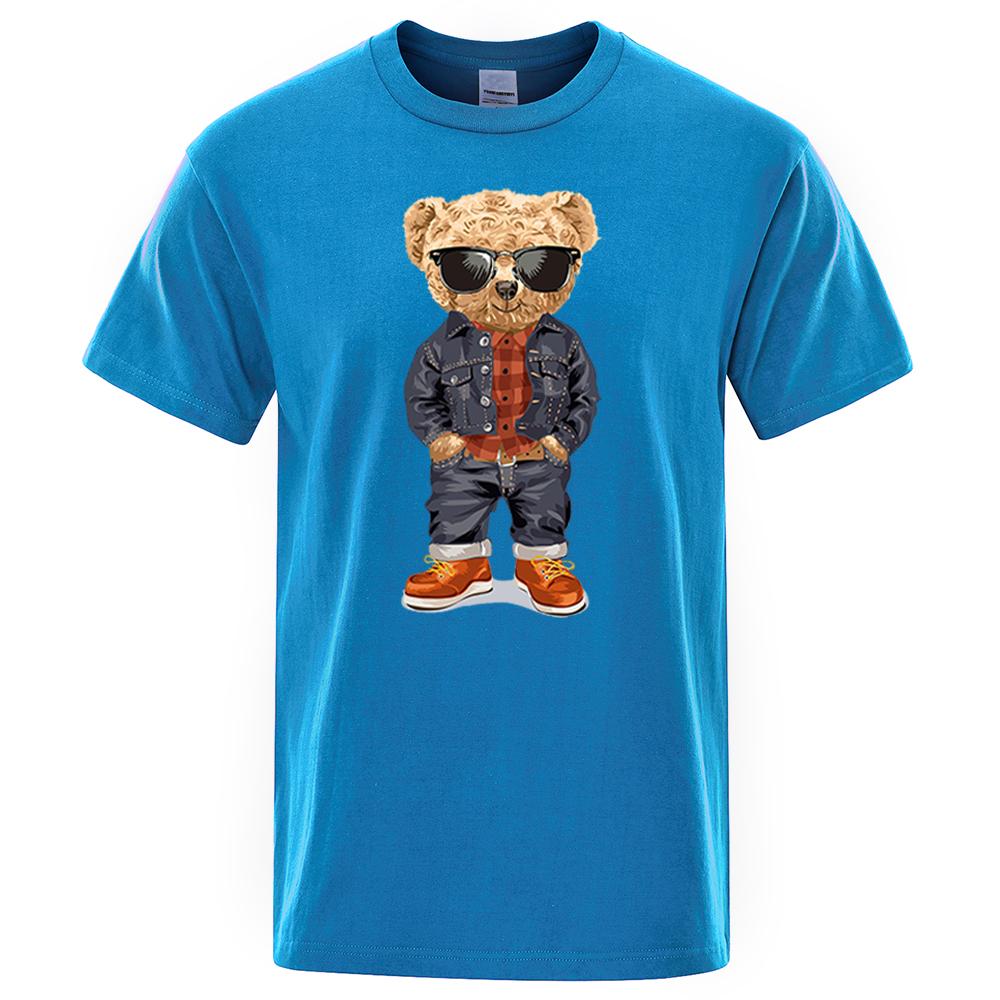 Cowboy Ted Bear With Hands In Pockets Men T Shirts Loose Summer Streetwear Casual Tee Clothes T-Shirts Cotton Breathable Tops