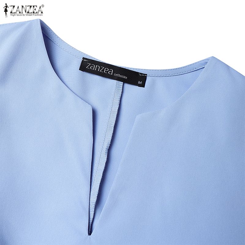 ZANZEA Kobiety Casualowy Dekolt V Rękaw 3/4 Jednolity Kolor Luźna Długa Sukienka