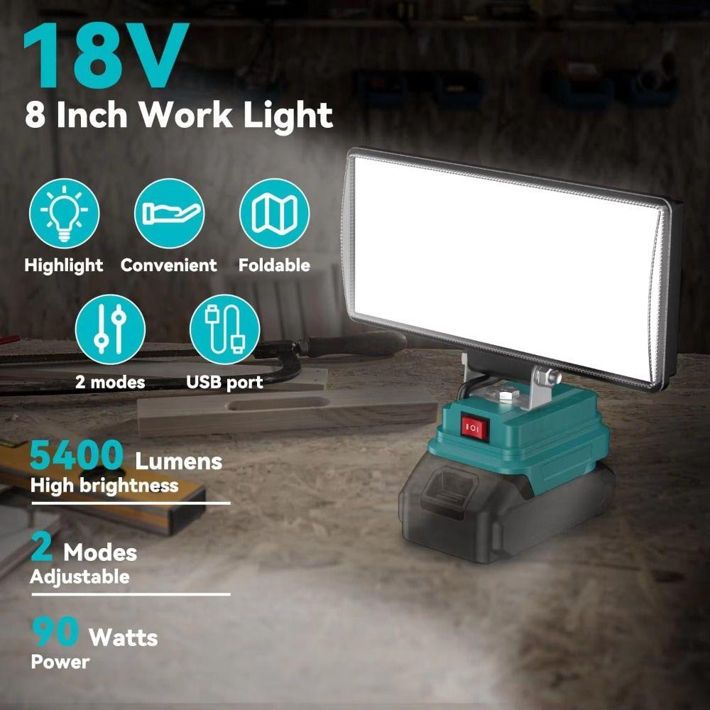 2 USB Charger LED Work Light 4/8 Inch Adjustable Levels Flashlight Night Lighting for Makita 18V Lithium Battery