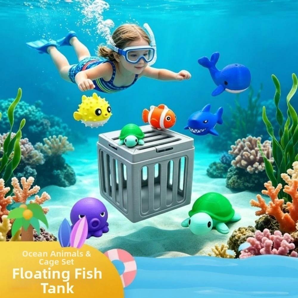 Cute Cartoon Design Underwater Dive Toys with Storage Cage Pool Diving Game Set Summer Water Play