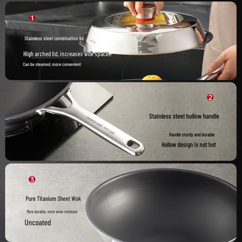 Wok antiaderente in titanio puro Chui Da Huang