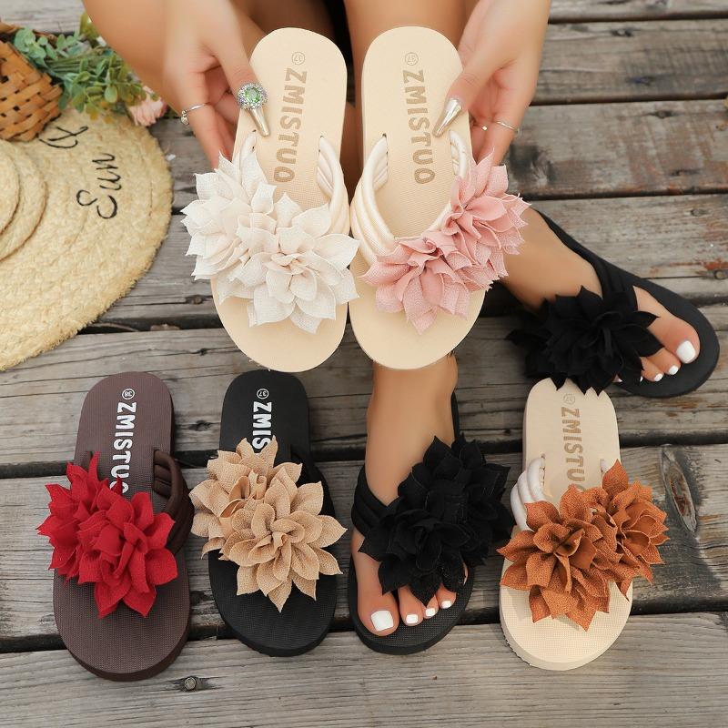 Fashion New Fashion Flower Decor Flip Flops Women Summer Beach Non Slip Platform Slippers Woman Sole Lightweight Flat Sandals 36-43