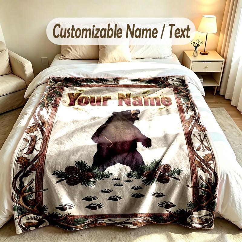 Coperta Personalizzata Tema Orsacchiotto Nome e Testo Personalizzati Morbida Calda Coperta da Divano Decorazione per la Casa