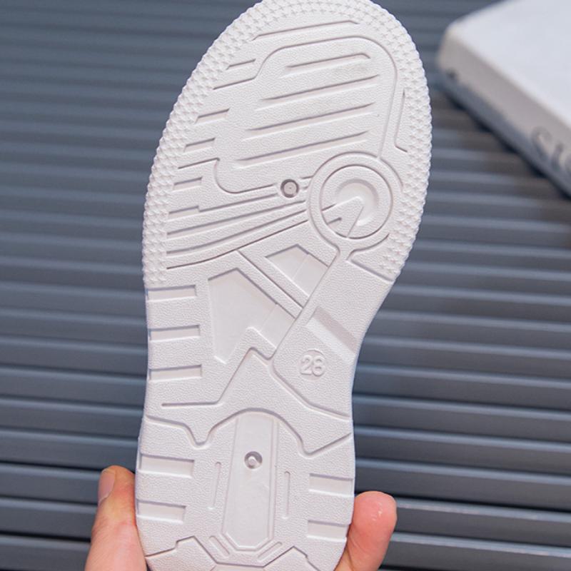 Children's White Soft Bottom Sports Board Shoes Student Casual Boys and Girls Leather Panel Shoes