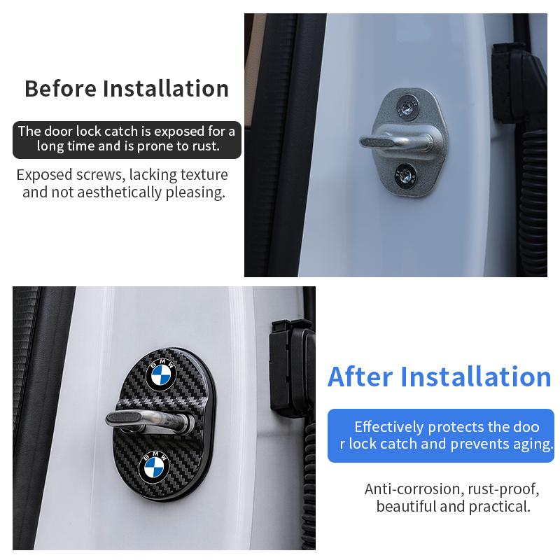 vbjly8 4Pcs Carbon Fiber Door Silent Cushion ABS Lock Cover Car Sticker Fit BMW M E90 G26 E60 E46 F10 F30 E39 E36 F20 Gloss Silver Blac wscap11