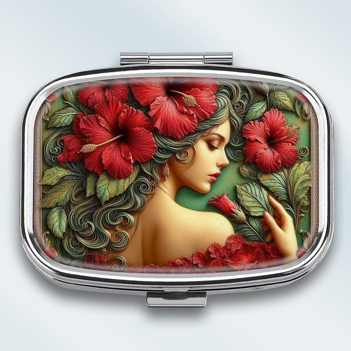 

Portable Pill Box with 2 Compartments, Mini Metal Medicine Organizer Case, Cute Printed Pill Container for Vitamins, Pills, Jewelry, Travel, Daily Use разноцветный
