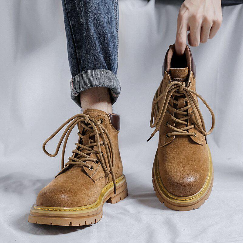 Men's 2025 Summer High-Top Leather Martin Boots - British Style, Yellow, Ideal for Outdoor Work