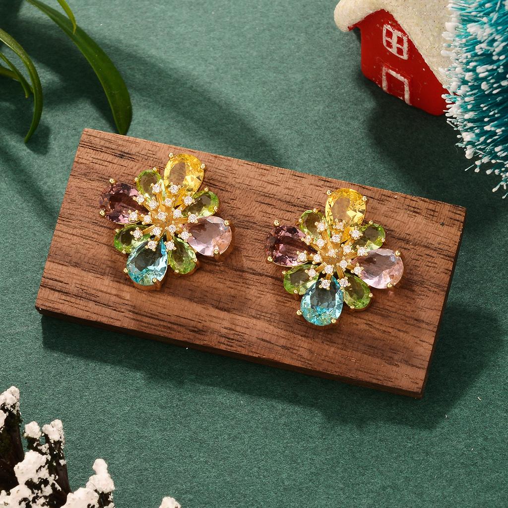 European and American color sweet star earrings Christmas inlaid zirconium flower design earrings fashion silver needle earrings