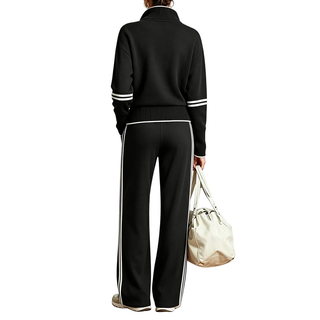 Women's Casual Long Sleeve Full Zip Track Suit Two Piece Set for Sports and Daily Wear