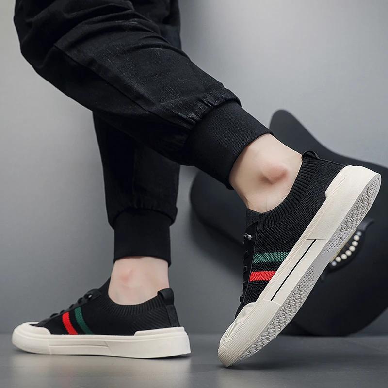 2025 New Men's Casual Mesh Sports Shoes - Summer Breathable Running Shoes with Color Blocked Stripe Design Flat Shoes Designer