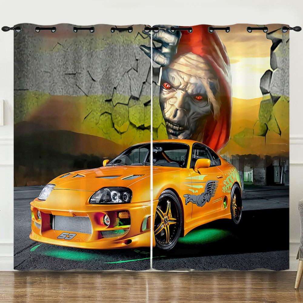 Tenda da Corsa per Auto Sportive Cool 3D 2 Pannelli Camera da Letto Ragazzi Pezzo Decorativo Spazio Tenda Spazio Abitativo Tenda per la Casa