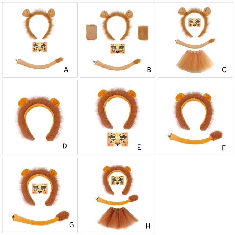 Lion Role Play Outfit Halloween Costume Face Sticker Headband Tail Skirt for Children Adult Cosplay