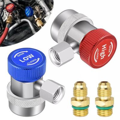 Adjustable R134A Car Air Condition Quick Connector Copper Valve Body High Low Pressure Refrigerant Filling Adapter AC Service Repair Accessories