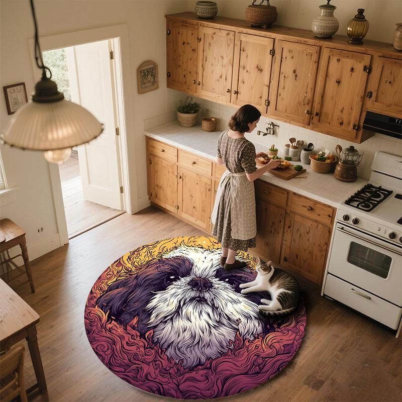 Vintage Dog Round Area Rug,Carpet Rug for Living Room Bedroom Sofa Playroom Decor,Non-slip Floor Mat
