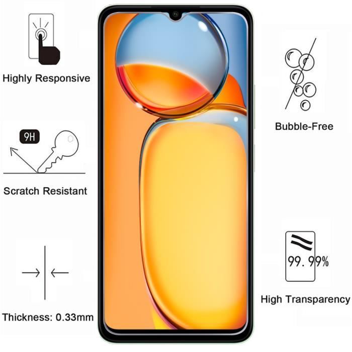 Tempered Glass - Phonillico® - Xiaomi Redmi 13C - Pack of 2 - Scratch Resistant - Transparent