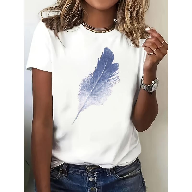 

Женская круглая шея эластичная печатная удобная повседневная футболка европейского размера S белый