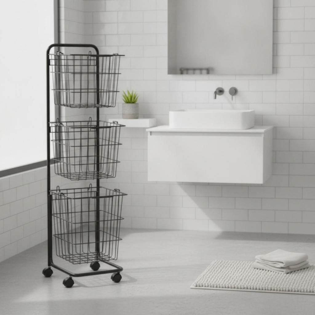 Rolling Storage Basket Cart Mobile Utility Trolley on Wheels for Laundry Room