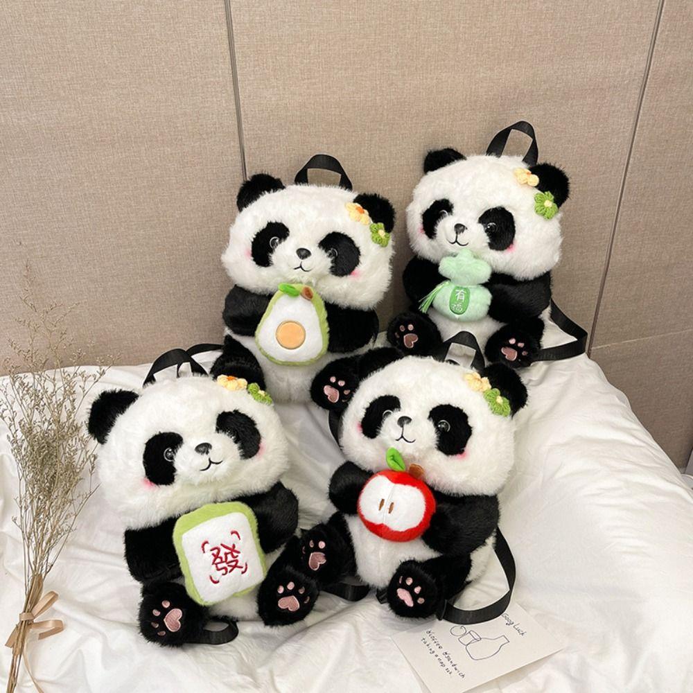 Large Capacity Panda Shaped Design Backpack Animal Doll Plush Schoolbag  Kids Playing Supplies