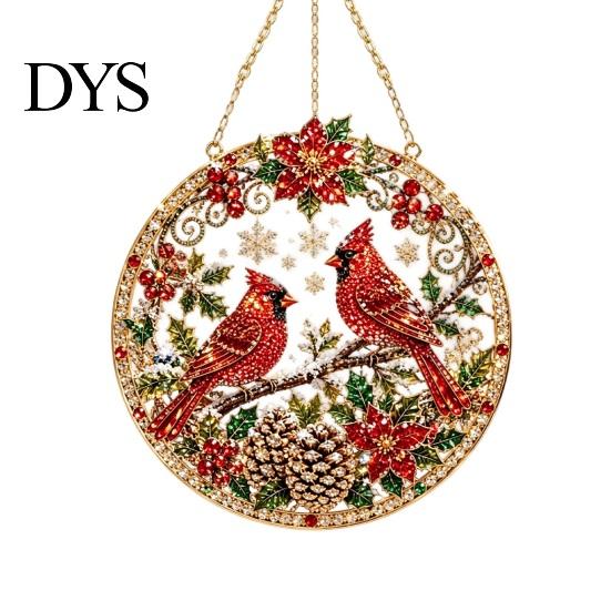 Christmas Tree Hanging Accessories Rhinestone Painting Suncatcher Kit, Round DIY Decor Plastic Baubles for Home, Craft Pendant Holiday Party