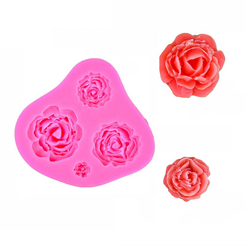 Silikonform mit vier Rosen, Gießharzform, für Schokolade, Kuchen, Fondant, Dekoration, Backform, Schmuckherstellung, Dessert-Werkzeug, Haushalt, Küche