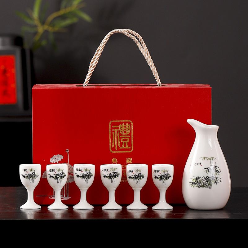 Chinesischer Stil Keramik Ein Topf Sechs Tassen Wein Set Haus Küche Trinkgeschirr Weinkanne Weinausgießer Bar Barzubehör Baijiu Tasse Geschenk Neu