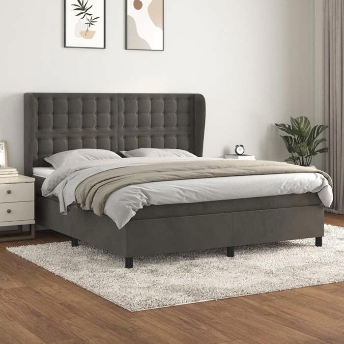 VidaXL Lit à sommier tapissier et matelas Gris foncé 180x200cm Velours. - Modèle 3129466