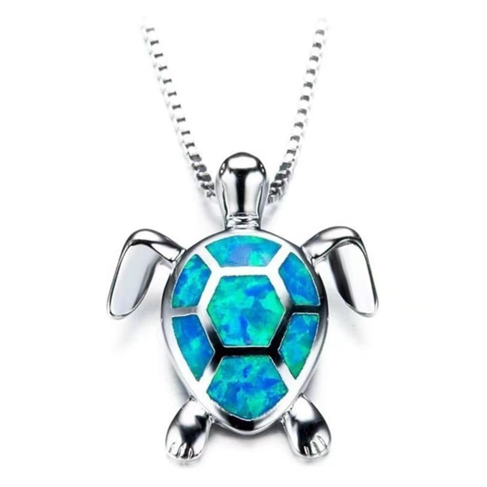 Steel Fun Jewelry Sea Turtle Animal Pendant Female Blue Crystal Wedding Jewelry Charms Necklace For Women Neck Chain Accessories