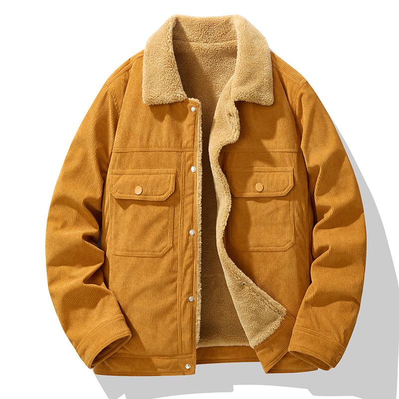 Men's Lapel Jacket Winter Warm Lamb Fleece Casual Jacket Fleece Thickened Work Jacket