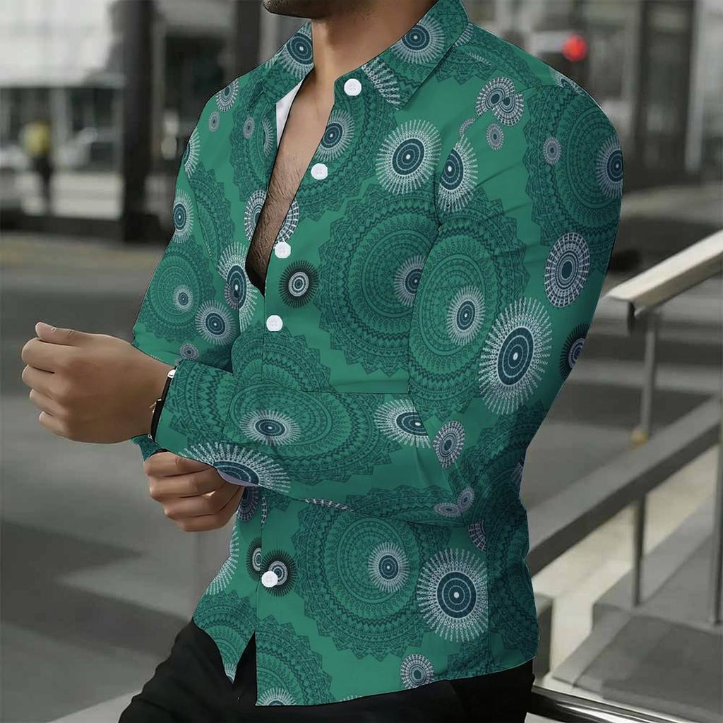 Chemise Homme à Col Jaune Imprimé Cachemire Diamant Floral Multicolore Manches Longues Boutonnée
