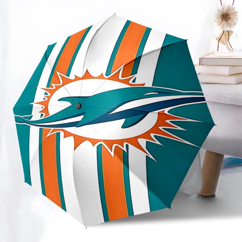 Miami Dolphins Logo Automatic Opening Folding Umbrella - Portable 3-Fold Design with 8-Bone Iron Frame, Perfect for Fans and Outdoor Use, Id