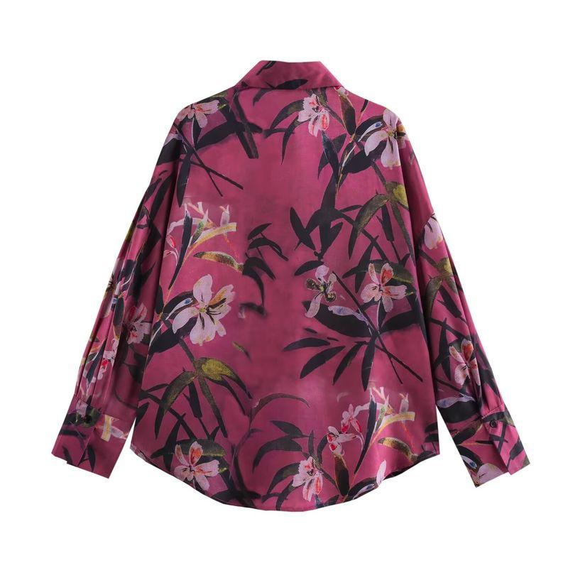 Zab Autumn New Women's Clothing Fashion Style French Design Fashion Silk Satin Texture Print Shirt 9217281