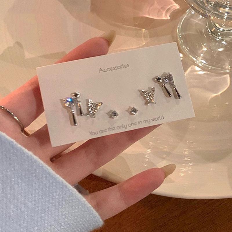 

6Pcs/Set Colorful Crystal Opal Star Heart Stud Earrings for Women Sweet Girls Geometric Small Earrings Set Aesthetic Jewelry