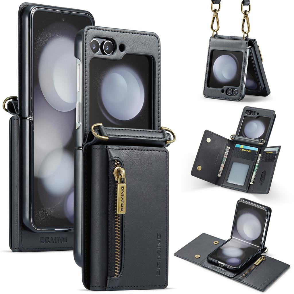 DG.MING M5 Series for Samsung Galaxy Z Flip7 FE 5G/Z Flip6 5G Case RFID Blocking Card Slots PU+PC Phone Cover