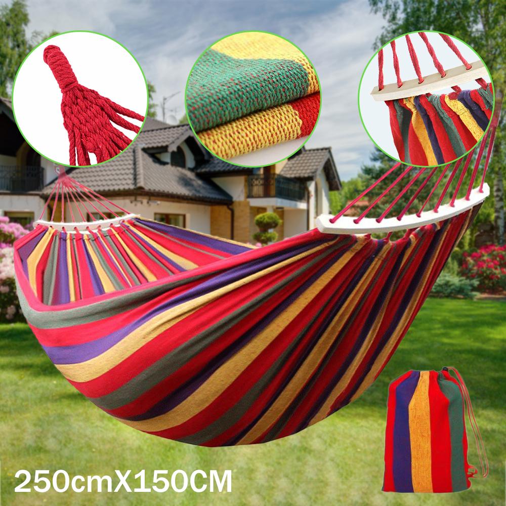 Thick Canvas Hammock Outdoor Camping Indoor Childrens Swing Thickened Striped Hammock Multi Functional Hammock