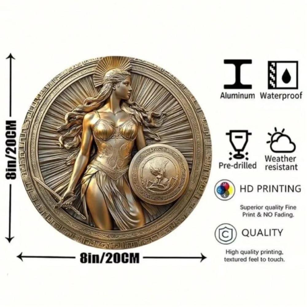 Retro Aluminum Sign Greek Goddess Athena Sword Shield Wall Art Decor