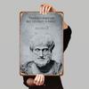 Aristotle Statue with Patience Quote Metal Wall Art Vintage Philosophy Home Decor Educational Inspirational Decorative Plaque