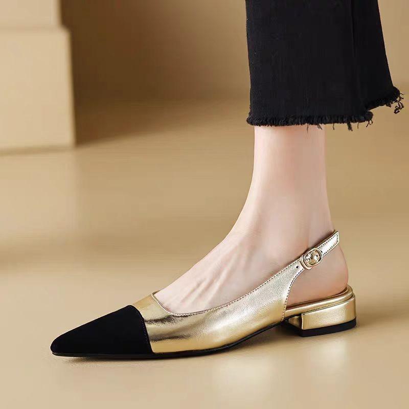 Fashion Low Heels Real Leather Slingbacks Shoes Women Square Toe Pumps Thick Heel Shoes Brand Design Lady Footwear 2025 Size Rubber